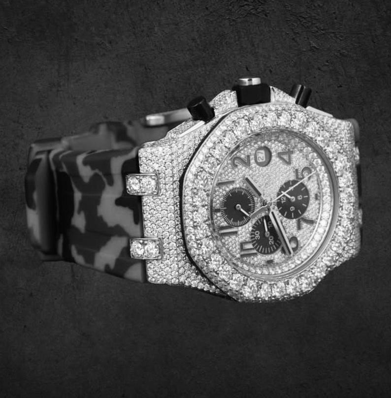 iced out moissanite diamond watch: hip hop luxury chronograph