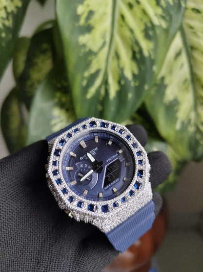 Custom Iced Out Watch: VVS Moissanite, Blue Dial