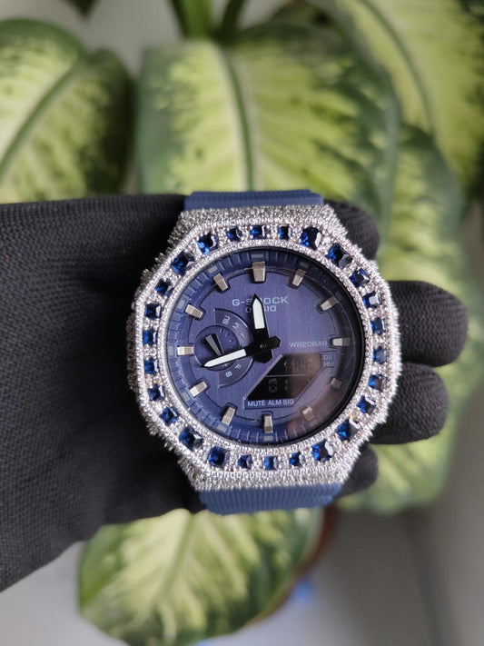 Custom Iced Out Watch: VVS Moissanite, Blue Dial