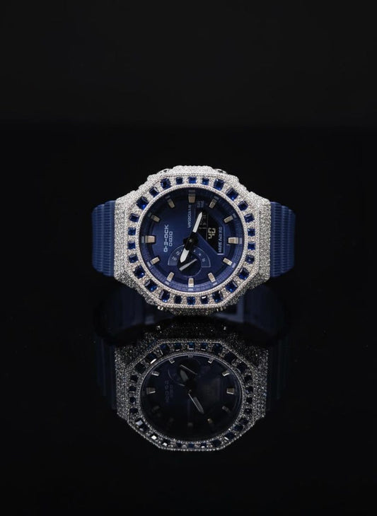 Custom Iced Out Watch: VVS Moissanite, Blue Dial
