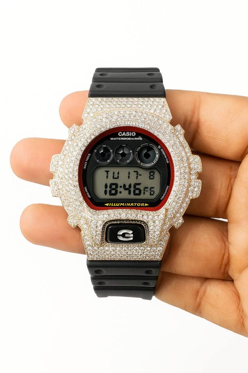 iced out moissanite watch: custom dw-6900 unisex hip hop bustdown