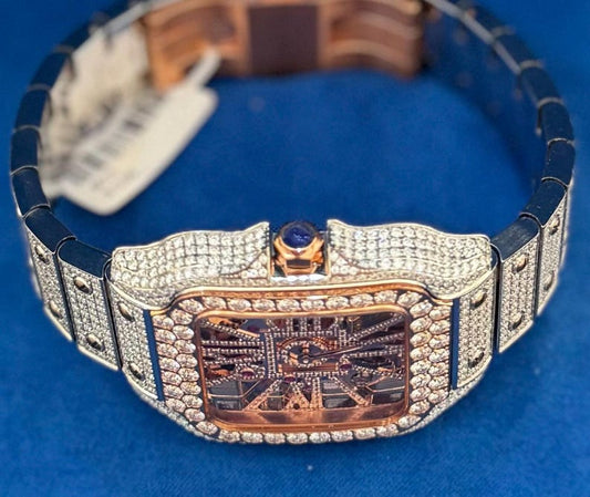 Moissanite Skeleton Watch 2 Tone Rose Stainless Steel Luxury Hip Hop Automatic Mens Custom 41mm