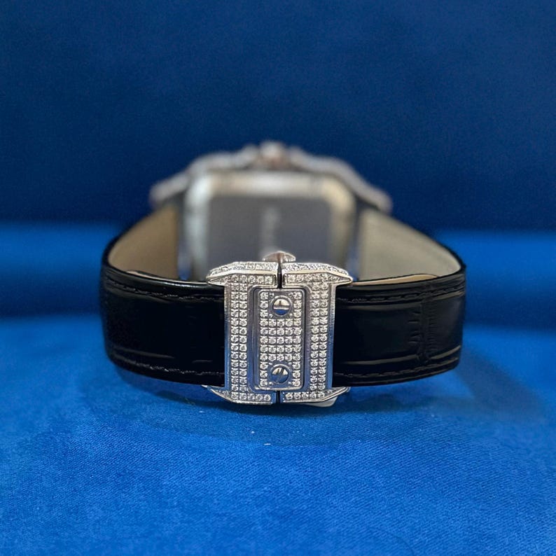 mens black leather watch moissanite 41mm automatic stainless steel luxury icy hip hop custom wristwatch roman numeral dial