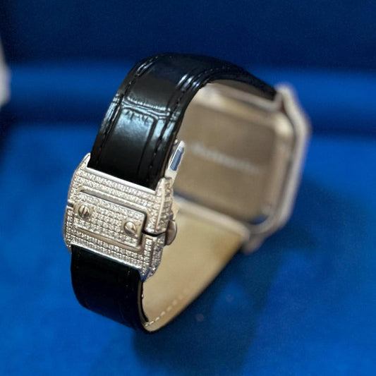 Mens Black Leather Watch Moissanite 41mm Automatic Stainless Steel Luxury Icy Hip Hop Custom Wristwatch Roman Numeral Dial