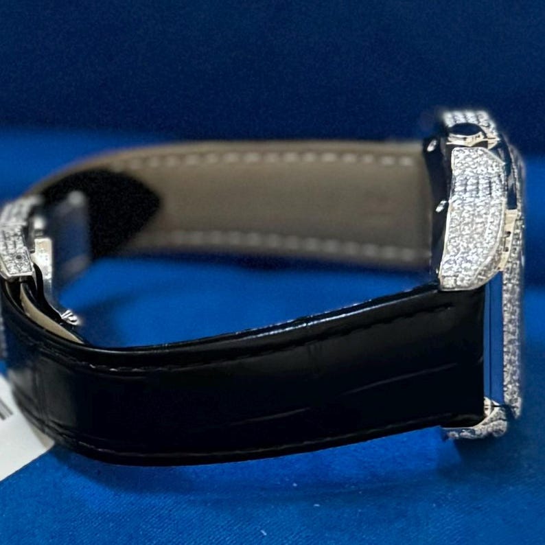 mens black leather watch moissanite 41mm automatic stainless steel luxury icy hip hop custom wristwatch roman numeral dial