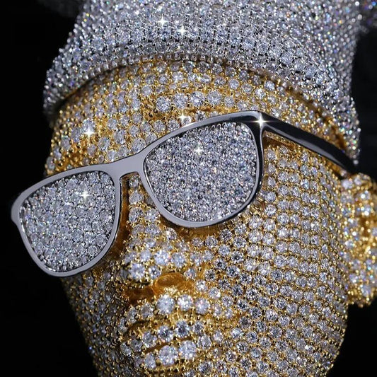 Iced Out 3D Face Hip Hop Pendant, Bling VVS Moissanite Diamond Jewelry Custom Name 925Sterling Silver Two Tone/Jewelry Pendant Gift For Him.