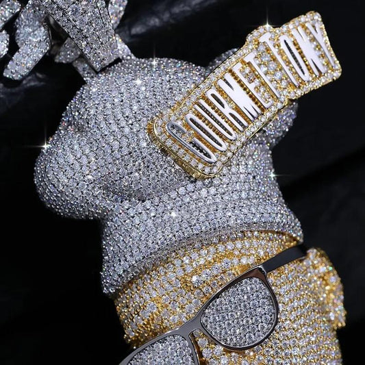 Iced Out 3D Face Hip Hop Pendant, Bling VVS Moissanite Diamond Jewelry Custom Name 925Sterling Silver Two Tone/Jewelry Pendant Gift For Him.