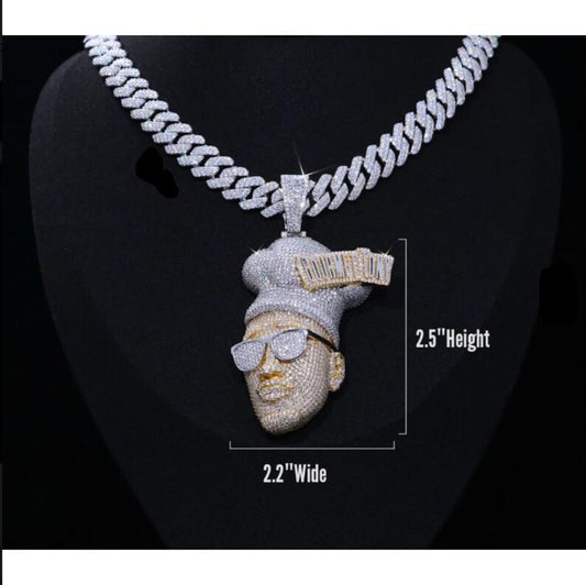 Iced Out 3D Face Hip Hop Pendant, Bling VVS Moissanite Diamond Jewelry Custom Name 925Sterling Silver Two Tone/Jewelry Pendant Gift For Him.