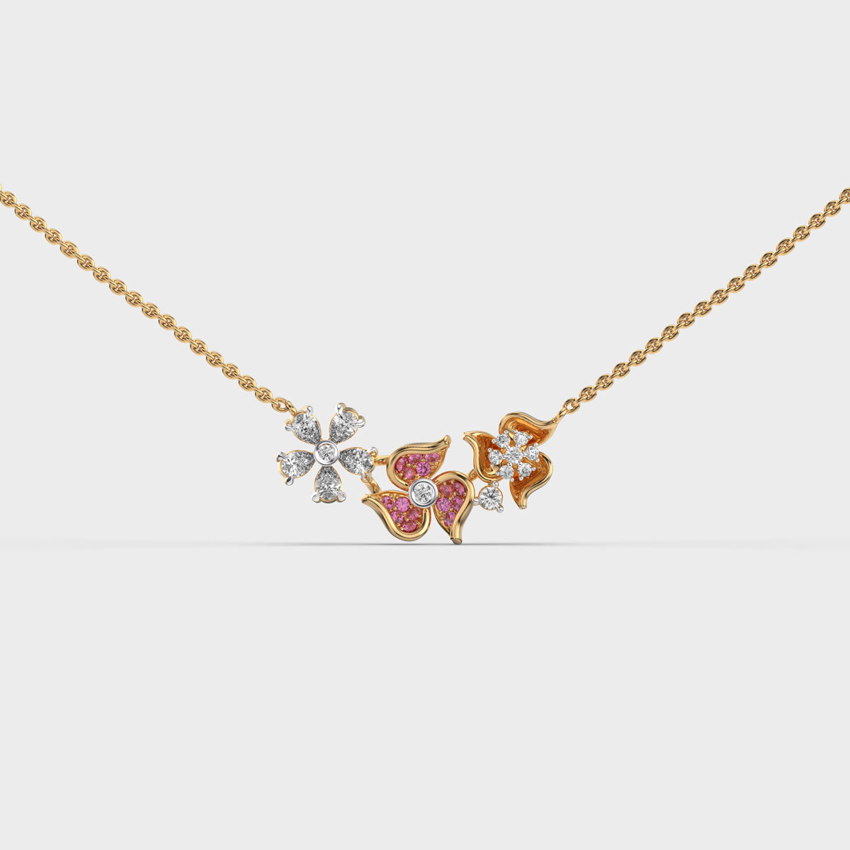 tres flowers and petals diamond necklace