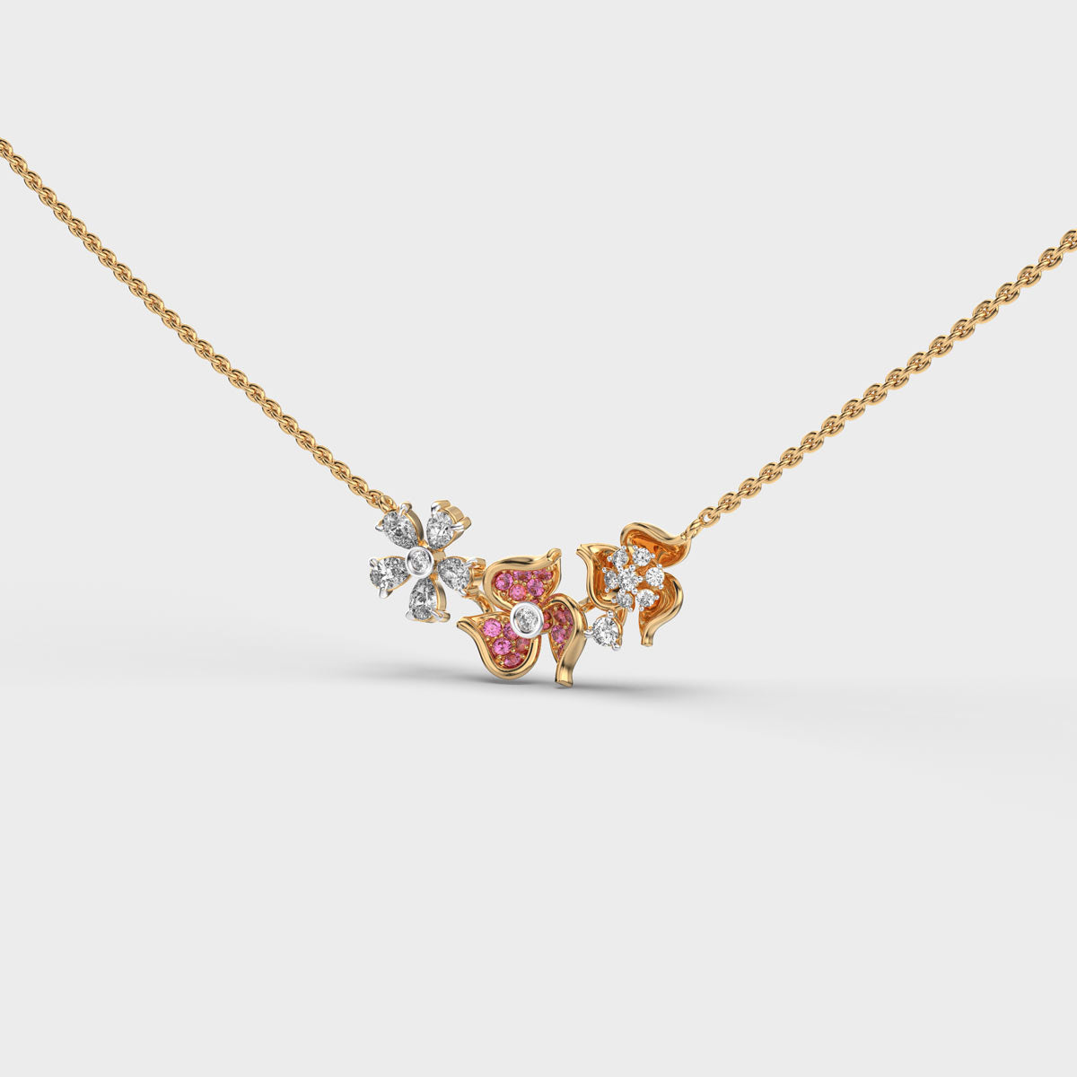 tres flowers and petals diamond necklace