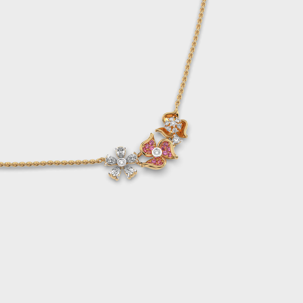 tres flowers and petals diamond necklace