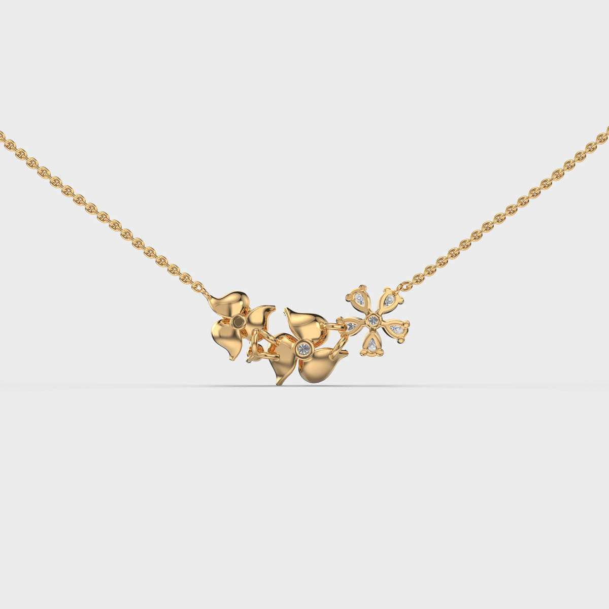 tres flowers and petals diamond necklace