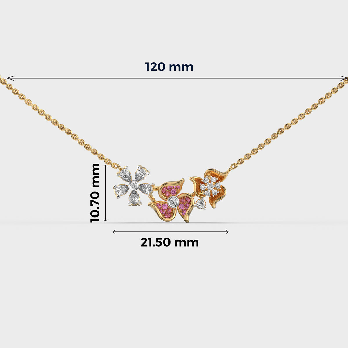 tres flowers and petals diamond necklace