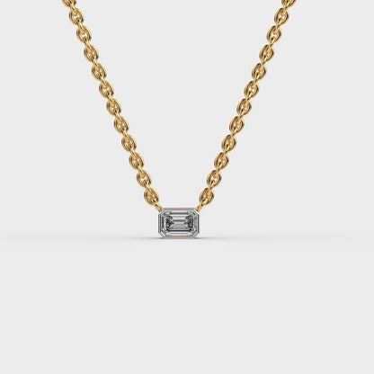 Sideway Emerald Cut Diamond Pendant (With Chain)