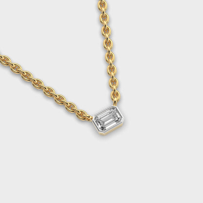 Sideway Emerald Cut Diamond Pendant (With Chain)