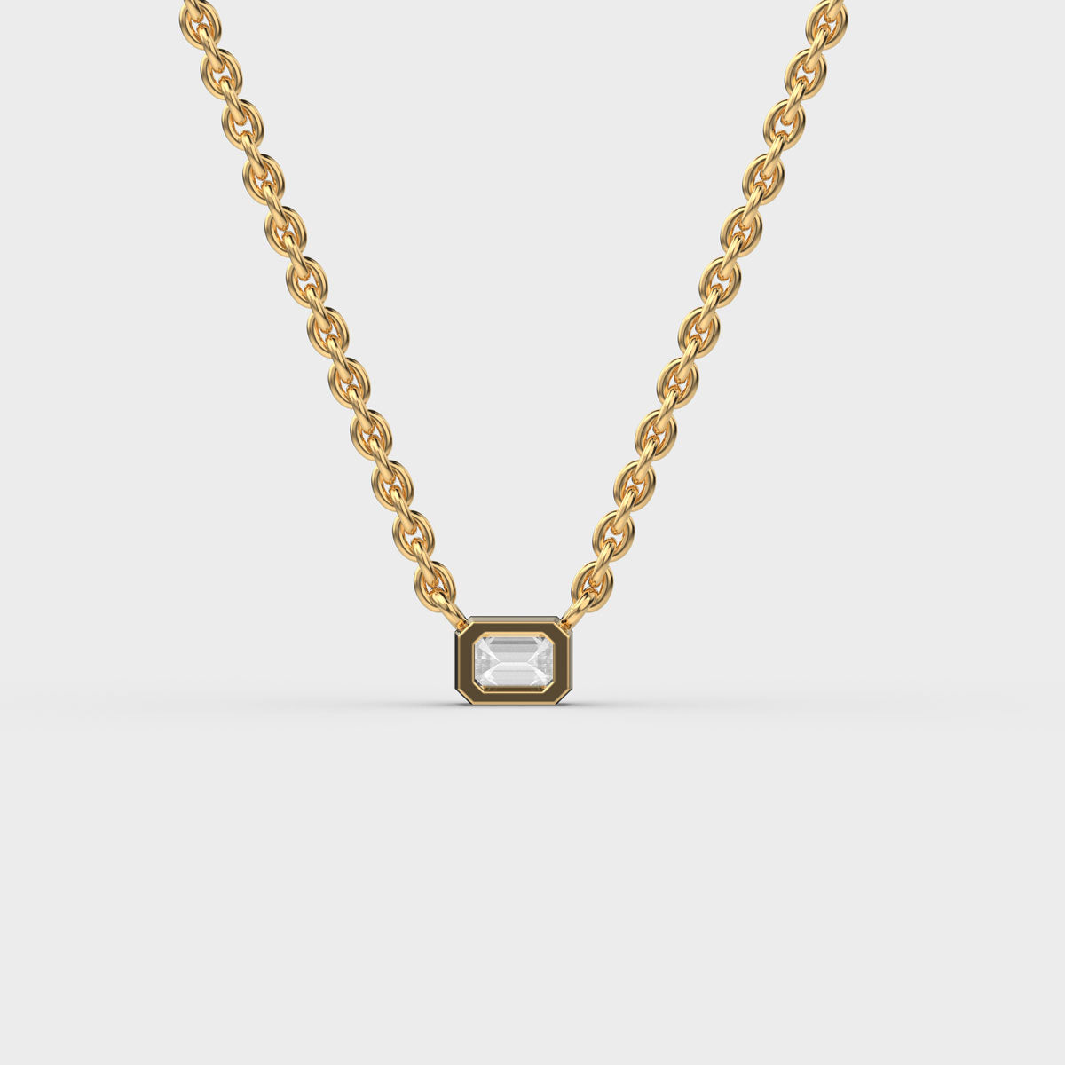 Sideway Emerald Cut Diamond Pendant (With Chain)