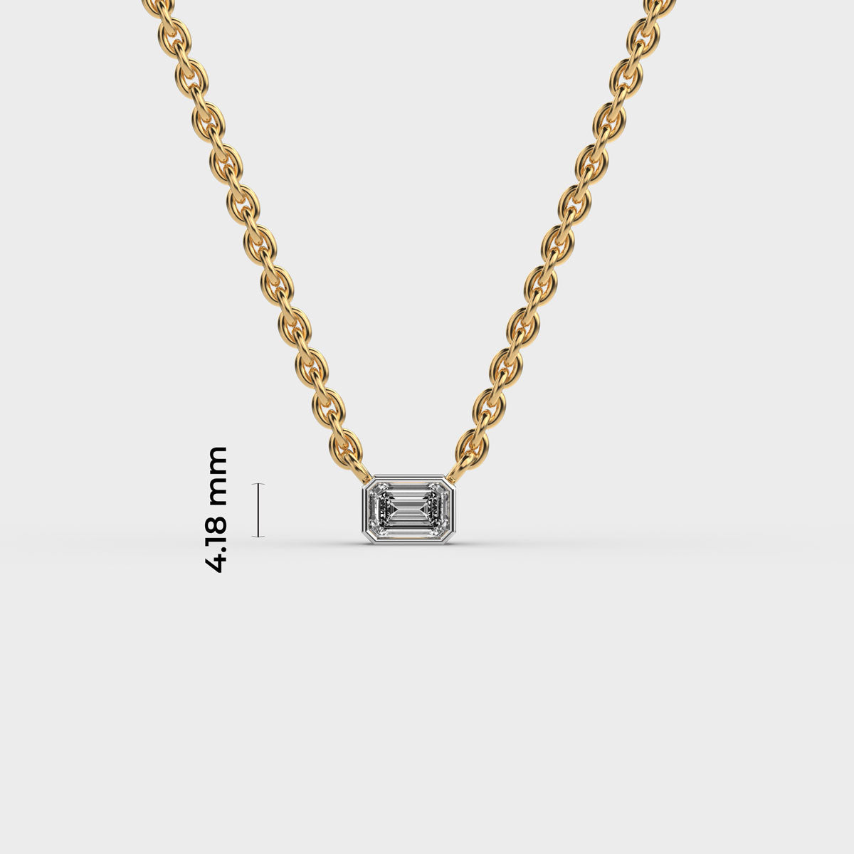 Sideway Emerald Cut Diamond Pendant (With Chain)