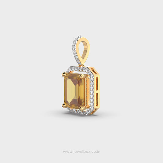 Ambera Yellow Stone Diamond Pendant (Without Chain)
