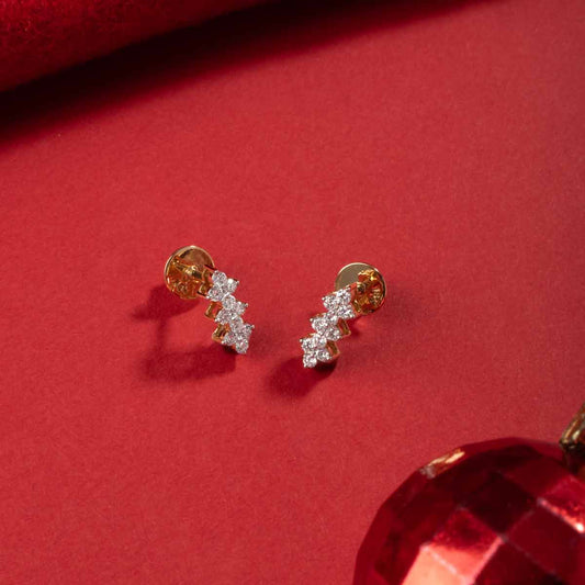 Modern Straightline Crossbar Diamond Studs