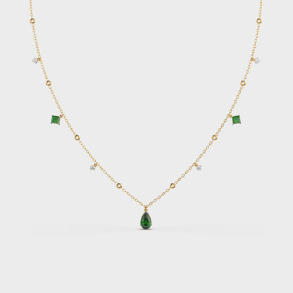 Emerald Green Coloured Stone Diamond Necklace
