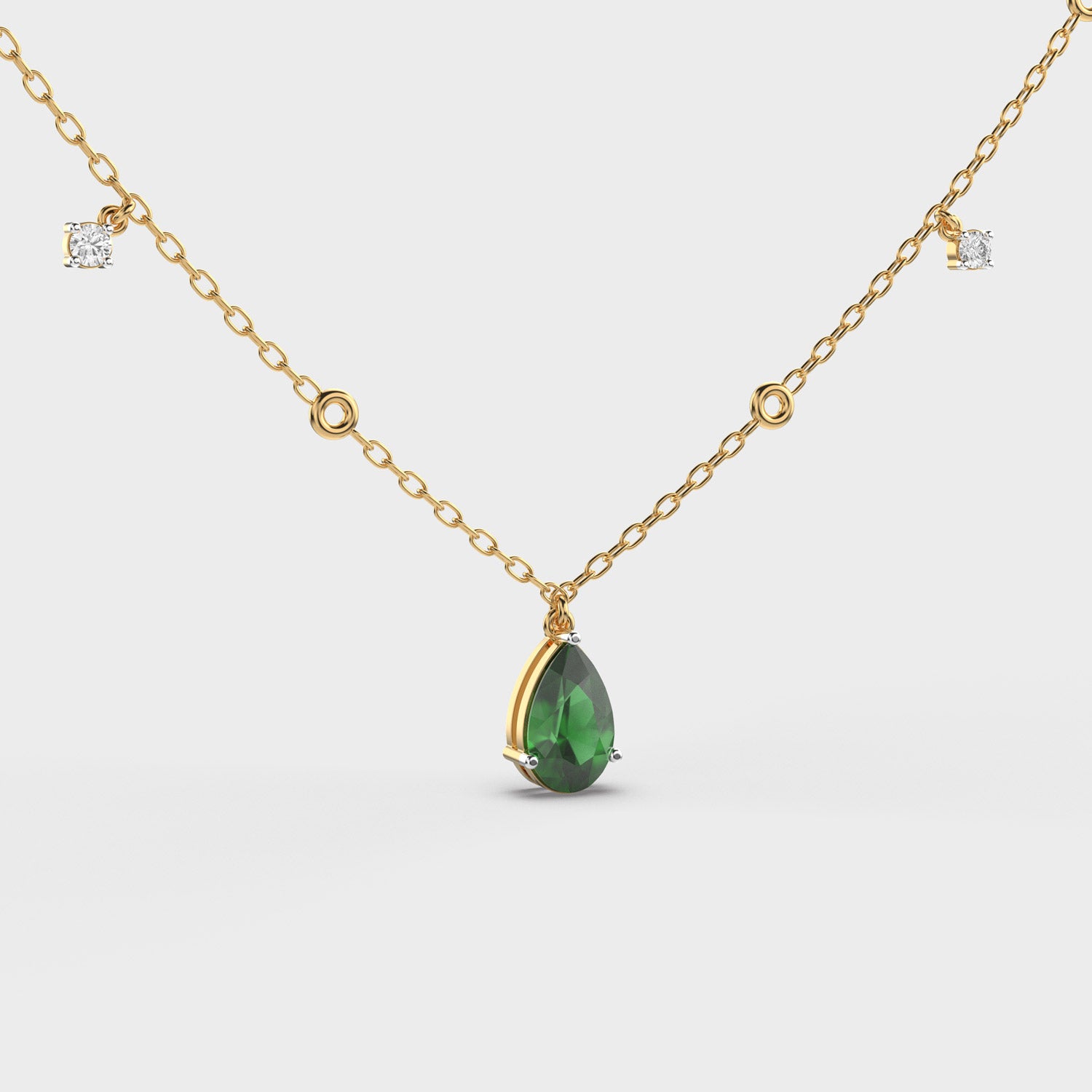 Emerald Green Coloured Stone Diamond Necklace