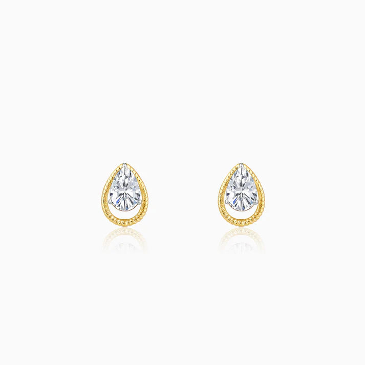 Gold Solitaire Teardrop Studs