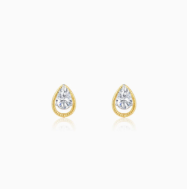 Gold Solitaire Teardrop Studs