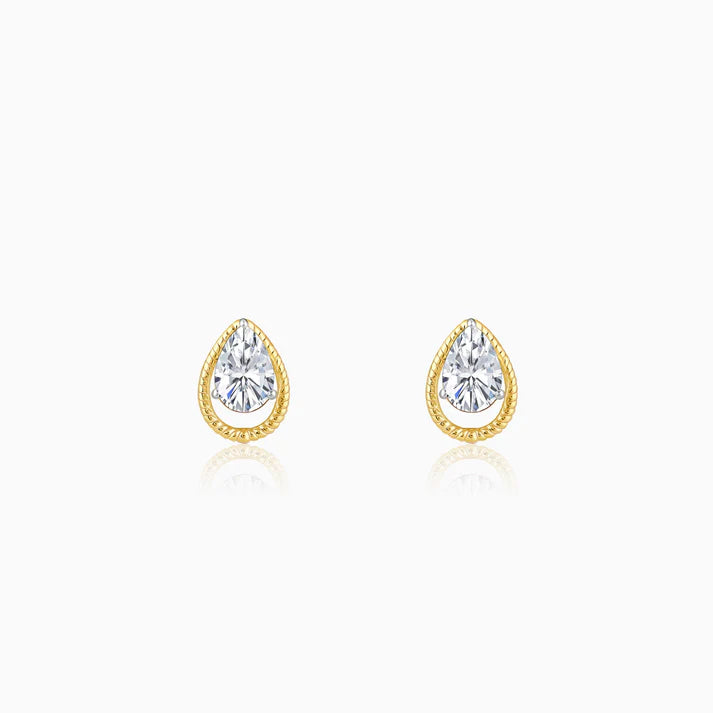 gold solitaire teardrop studs
