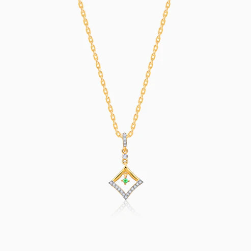 gold quadrilateral shine diamond pendant