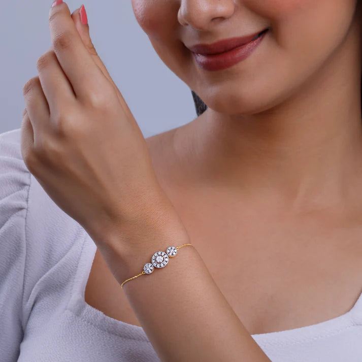 gold circular flower diamond bracelet