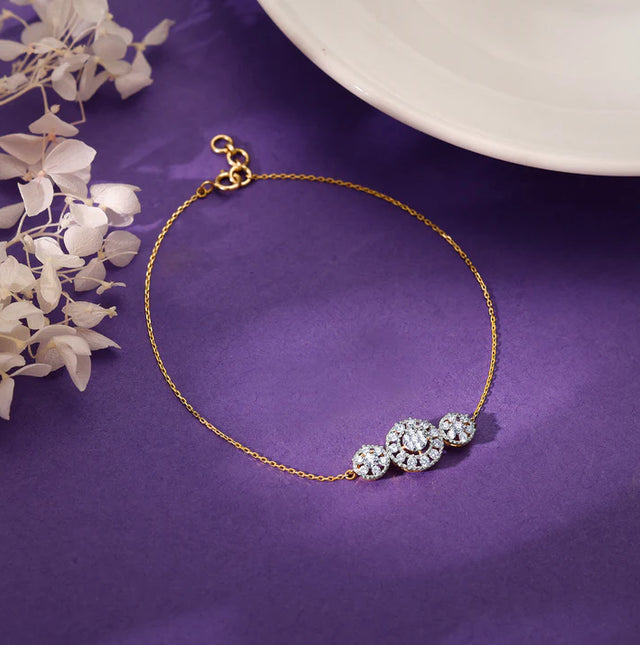 Gold Circular Flower Diamond Bracelet