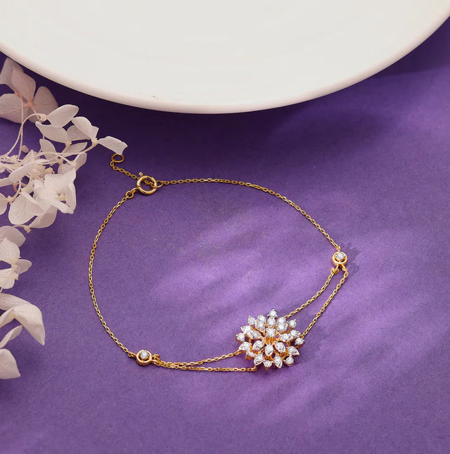 Gold Geometric Floral Diamond Bracelet