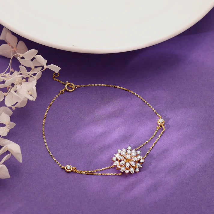 gold geometric floral diamond bracelet