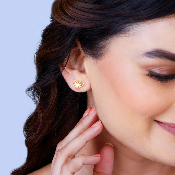 gold floral triad diamond earrings
