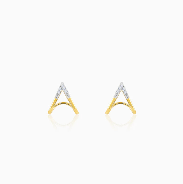 Gold V Stud Diamond Earrings