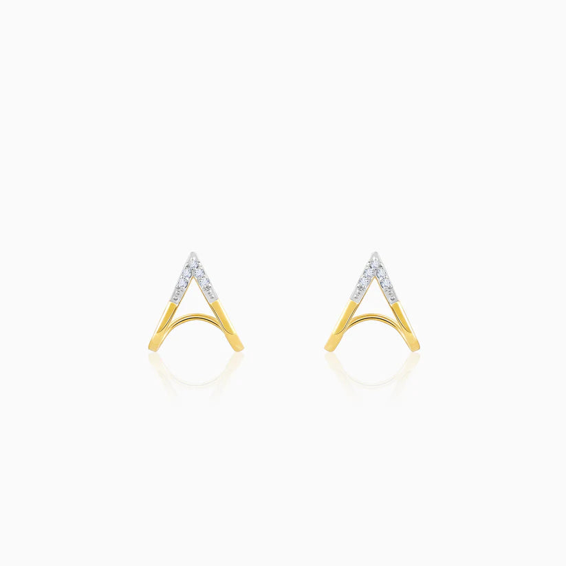 gold v stud diamond earrings