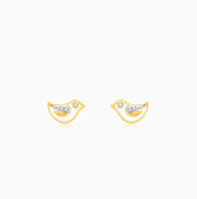 Gold Birdie Stud Diamond Earrings