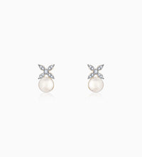 Gold Pearl-fect Floral Diamond & Pearl Earrings