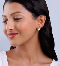 Gold Pearl-fect Floral Diamond & Pearl Earrings