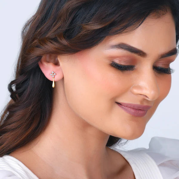 gold radiant drop diamond earrings