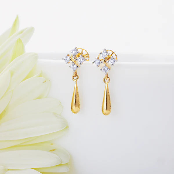 gold radiant drop diamond earrings