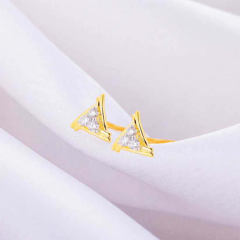 gold geometric triplet diamond earrings