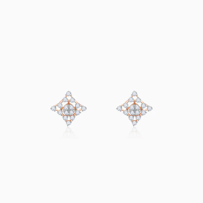 Rose Gold Geometric Square Diamond Earrings