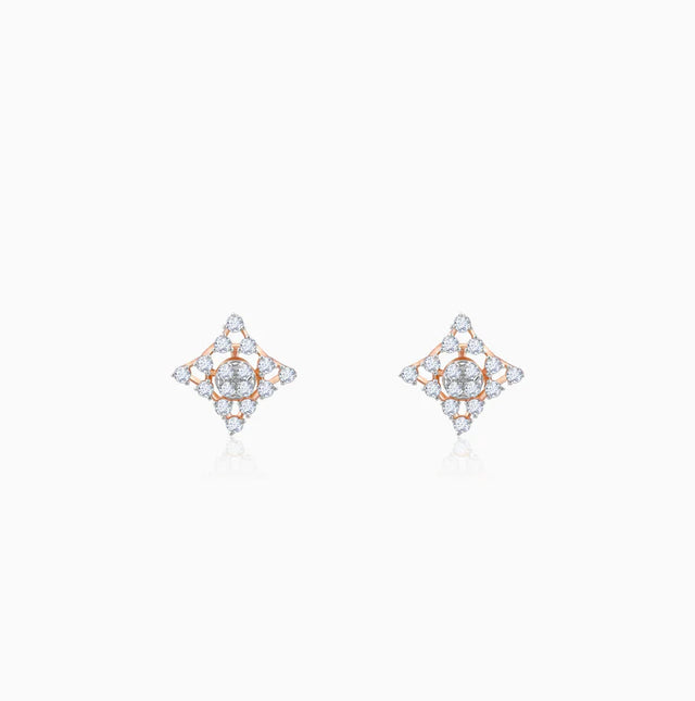 Rose Gold Geometric Square Diamond Earrings