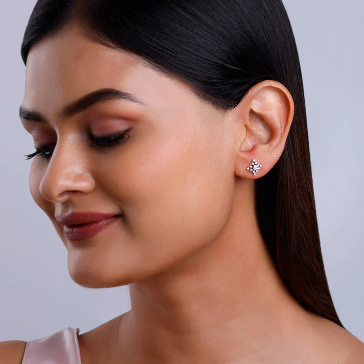 rose gold geometric square diamond earrings