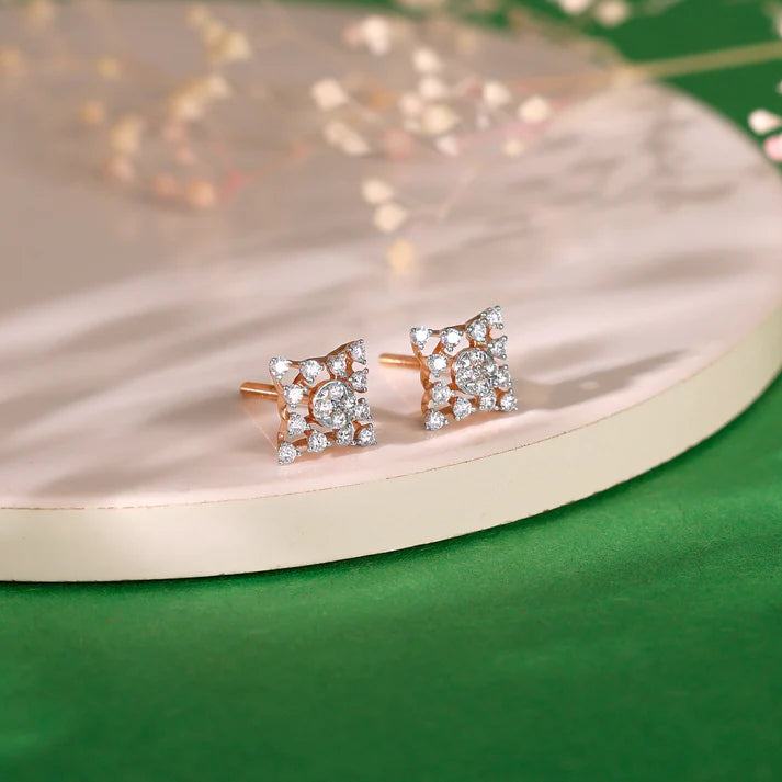 rose gold geometric square diamond earrings