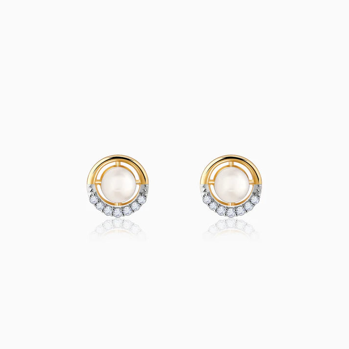 Gold Pearl Centred Diamond Earrings