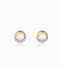 Gold Pearl Centred Diamond Earrings