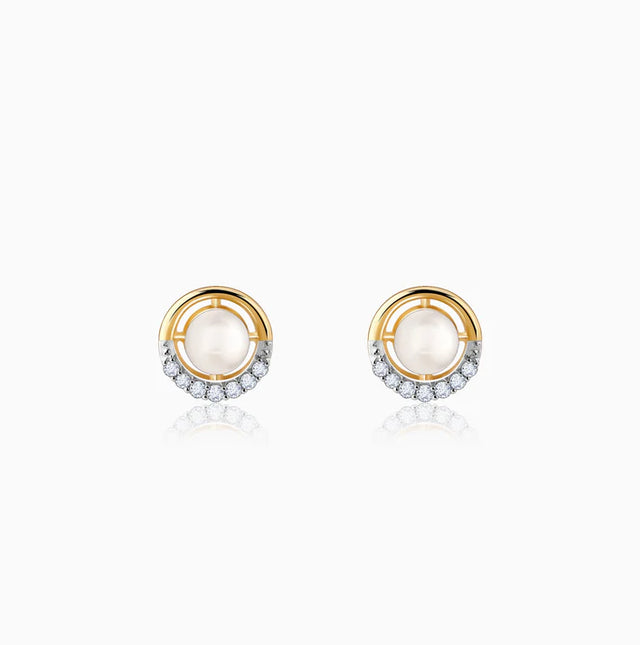 Gold Pearl Centred Diamond Earrings