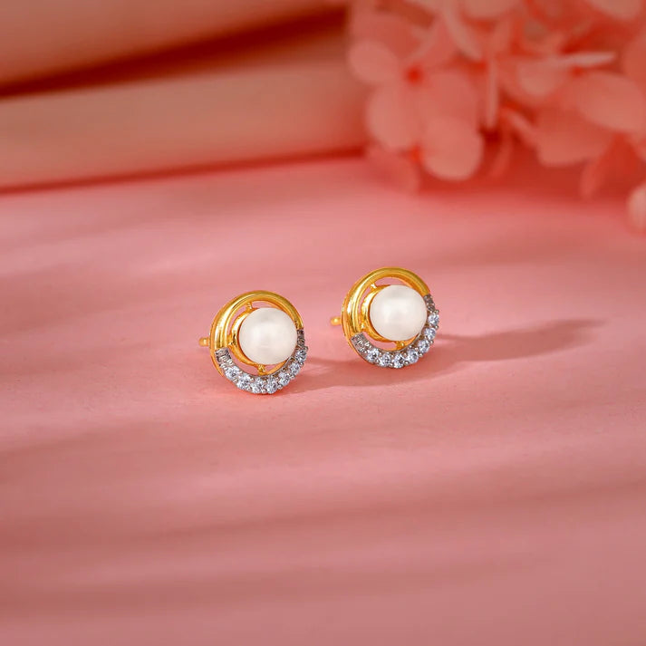 Gold Pearl Centred Diamond Earrings